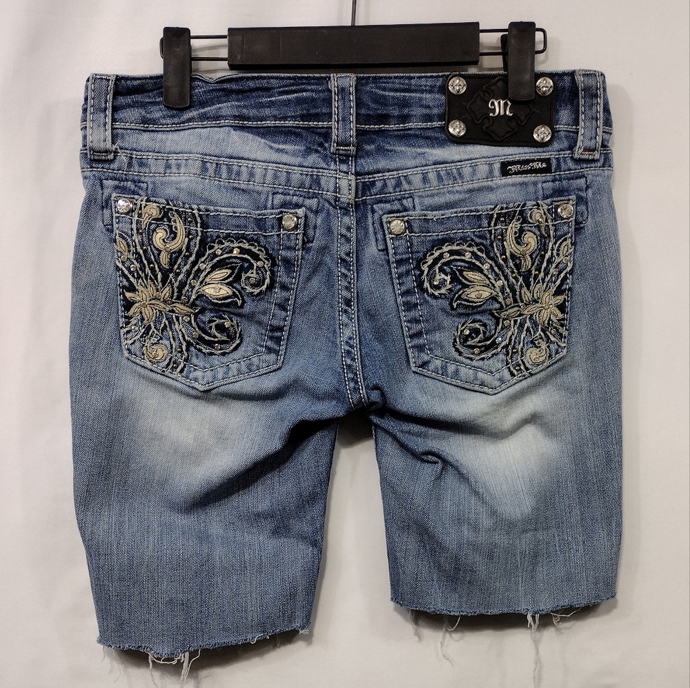Miss Me Embellished Sequin DIY Jean Shorts Women's 28 Blue Boho Retro Y2K